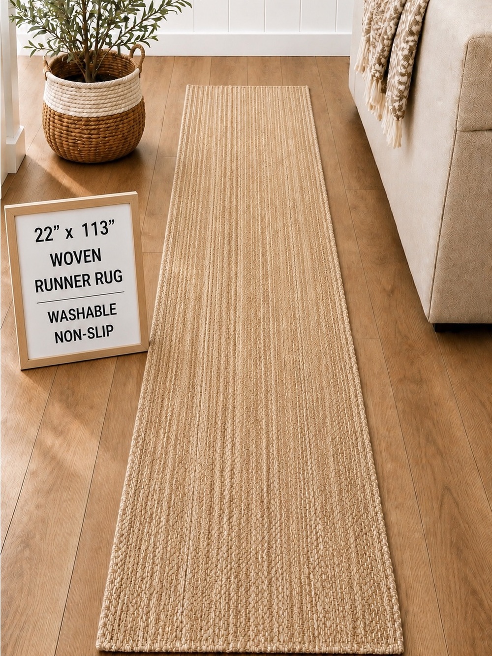 ✨ Extra Long 22”x113” Woven Runner Rug | Washable Non-Slip Hallway Kitchen Entry